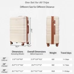 3 PCS Luggage Set, ABS Hardshell Expanable Spinner Suitcase With TSA Lock (20/24/28)-ModernLuxe