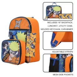 Naruto Classic Sasuke Vs Naruto 16" Youth 5-Piece Backpack Set