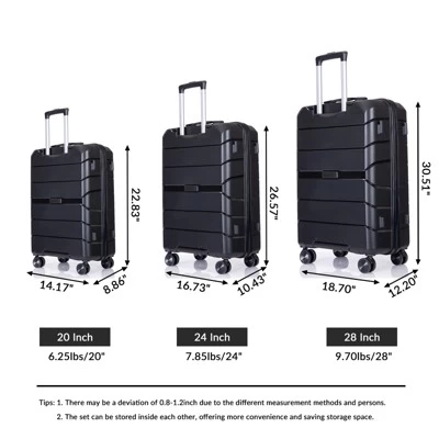 3 PCS Hardshell Luggage Set, ABS Lightweight Spinner Suitcase With TSA Lock (20/24/28)-ModernLuxe 1 3 PCS Hardshell Luggage Set, ABS Lightweight Spinner Suitcase With TSA Lock (20/24/28)-ModernLuxe