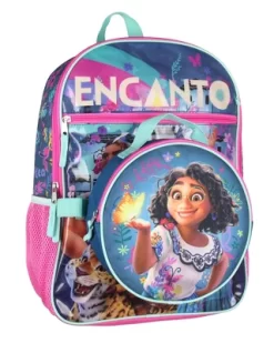Disney Encanto 5 Pc Backpack Set Lunch Box Pencil Case Keychain And Carabiner Multicoloured