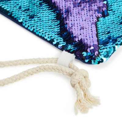 Juvale Mermaid Sequin Drawstring Backpack Reversible Sequin Bag, Blue 6 Juvale Mermaid Sequin Drawstring Backpack Reversible Sequin Bag, Blue - Image 6