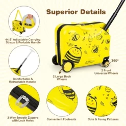 Costway 2PC Kids Ride-on Luggage Set 18'' Carry-on Suitcase & 12'' Backpack Anti-Loss Rope Yellow -All Pack Shop GUEST 63de6285 e0d4 46ab a2ac 4d98d9a67232