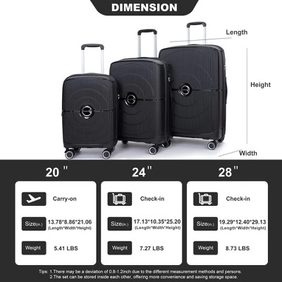3 PCS Expanable Luggage Set, PP Lightweight Hardshell Spinner Wheel Suitcase With TSA Lock (20+24+28)-ModernLuxe 1 3 PCS Expanable Luggage Set, PP Lightweight Hardshell Spinner Wheel Suitcase With TSA Lock (20+24+28)-ModernLuxe