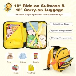 Costway 2PC Kids Ride-on Luggage Set 18'' Carry-on Suitcase & 12'' Backpack Anti-Loss Rope Yellow -All Pack Shop GUEST 8d6b4ac4 5fdb 4199 aabb 2554b0c5677b