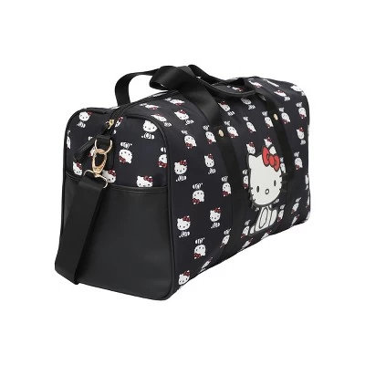 SANRIO Hello Kitty AOP In Nylon With PU Accents Black Wheeled Duffle 1 SANRIO Hello Kitty AOP In Nylon With PU Accents Black Wheeled Duffle
