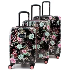 Badgley Mischka Winter Flowers Expandable Hardside Checked 3pc Luggage Set - Black -All Pack Shop GUEST afe42e96 a185 4e55 a011 22509115bb56