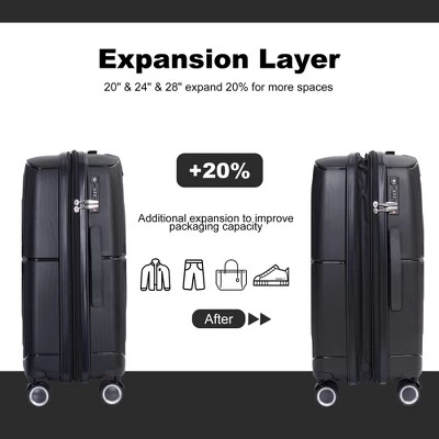 3 PCS Expanable Luggage Set, PP Lightweight Hardshell Spinner Wheel Suitcase With TSA Lock (20+24+28)-ModernLuxe 3 3 PCS Expanable Luggage Set, PP Lightweight Hardshell Spinner Wheel Suitcase With TSA Lock (20+24+28)-ModernLuxe - Image 3