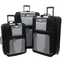 Geoffrey Beene Carnegie 3 Pc Luggage Set, Black W/ Grey