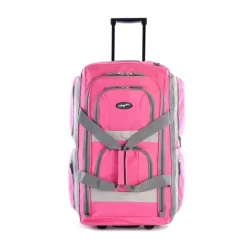 Olympia 8 Pocket U Shape Rolling Polyester Duffel Luggage Bag Suitcase With Push Button Hide Away Retractable Handle