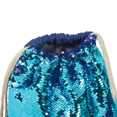 Juvale Mermaid Sequin Drawstring Backpack Reversible Sequin Bag, Blue 5 Juvale Mermaid Sequin Drawstring Backpack Reversible Sequin Bag, Blue - Image 5